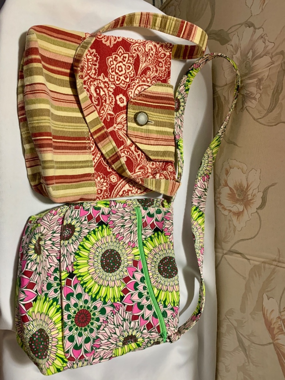 Two (2) Colorful Hand Crafted "Bizzie Lizzie" Cloth / Fabric Shoulder Bags